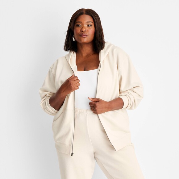 Universal Thread Tops - Universal Thread Zip-Up Hoodie Sweatshirt - Cream XXL *Flawed
